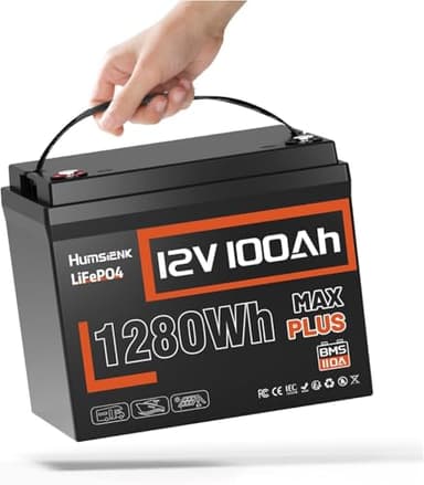 Humsienk Batterie Lithium 12V 100Ah LiFePO4 MAX Plus, avec BMS 110A Intégré et 1280Wh, Compacte et Légère, Remplace Batterie AGM, Idéale pour Camping-Car, Caravane, Bateau, Énergie Solaire Hors Réseau