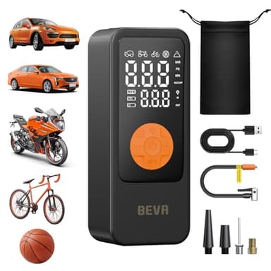 BEVA Gonfleur Pneus Voiture Sans Fil, Compresseur à Air Portatif 150 PSI Inflation Rapide,Gonfleur Electrique avec Lampe LED, Pompe a Velo, Arrêt Automatique, Compresseur Voiture pour Moto Vélo Ballon