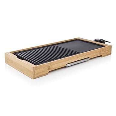 Tristar BP-2641 Plancha de table Tristar Bamboo Grill XL noire, 6 personnes, Plaque de cuisson en fonte d'aluminium, Bambou, Noir, 51 x 25,4 cm