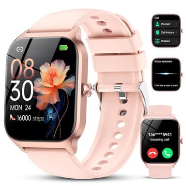 CASCHO Montre Connectée Femme Homme, 1.85" HD Smartwatch, 115+ Modes, Sport Tracker avec téléphonie Bluetooth,Montre Podomètre étanche IP68, Veille jusqu'à 30 Jours, iOS/Android - Rose Rose