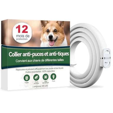 Collier Anti Puces pour Chien, 12 Mois De Protection Efficace, Collier Anti Tique Chien 65cm, Réglable Et Étanche, Convient Aux Chiens De Toutes Tailles (65cm)