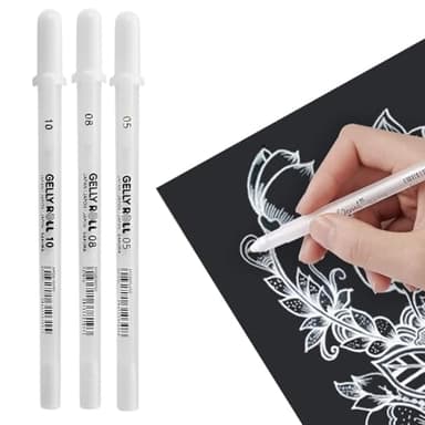 OHREN Set de 3 Stylos gel Blanc - Fine, Moyen et Fort - Encre gel pigmentée à base d'eau - Idéal pour l'écriture, le dessin et les projets créatifs