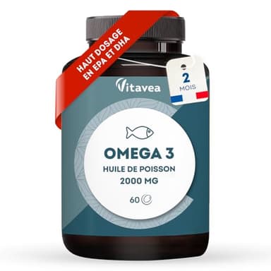 Omega 3 Huile de Poissons Sauvages 2 000mg - Haute concentration en EPA (1 000mg) et DHA (500mg) - Soutien des fonctions cognitives et visuelles - Fabriqué en France - Vitavea