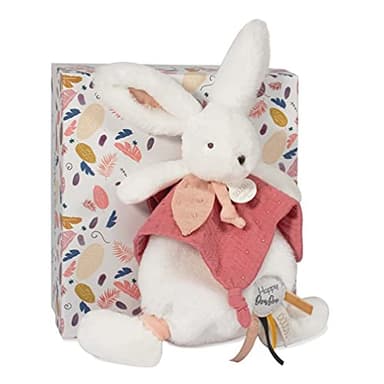 Doudou et Compagnie - Doudou Plat - Lapin Blanc et Rose - Happy Boho - Boite Cadeau - 25 Cm - Idée Cadeau Fille et Garçon - Garantie Doudou Perdu - DC3741
