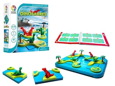 SmartGames - L'Archipel des Dinosaures - Jeu de Réflexion - Reconstituez les îles et sauvez les dinosaures verts - 80 Défis de Différents Niveaux - 1 Joueur - A partir de 6 Ans
