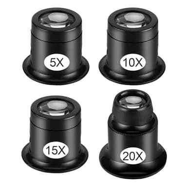 Loupe de Réparation de Montre 4 Pièces Loupes de Bijoutier Loupe Horloger 5X 10x 15x 20x Oeil Portant des Loupes Bijoutie pour loupe, Montre Horloge Réparation Loupe Kits