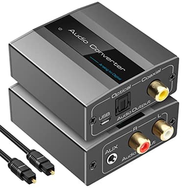 VEDINDUST Convertisseur Analogique Numerique Convertisseur Optique RCA R/L 3,5 mm AUX zu Koaxial Toslink Optischer AD Wandler für PS4 PS5 Blu-ray DVD Xbox AV Amp