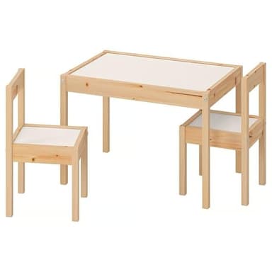 IKEA Latt Table d’Enfant avec 2 chaises, Blanc/pin - pour pièces ou Chambres de Petite Taille