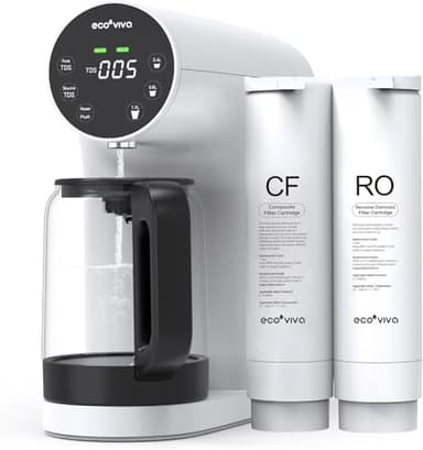 Ecoviva WP-RO-200G Système d'osmose inverse pour eau potable avec filtration à 4 niveaux, moniteur TDS en temps réel, 3:1 pur à évacuation, filtre à eau mobile à osmose inverse installation zéro Blanc