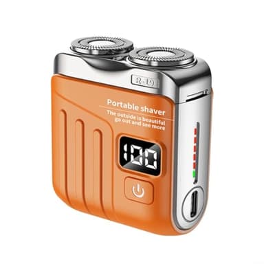 HomeVortex Mini rasoir électrique portable à double lame rechargeable par USB avec affichage numérique - Lavable - Pour homme et femme - Pour barbe, visage, jambes (orange)