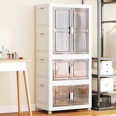 GOPLUS Boîtes de Rangement Empilables 421L, Armoire à Vêtements en Plastique avec 10 Cintres et 4 roulettes, Couvercle, Fermetures Magnétiques, Rangement Pliable pour Chambre,Salon