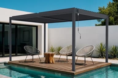 Cazeboo Pergola bioclimatique Aluminium 4x3m Piana, Gris, Pergola autoportante 3x4m, Lames orientables, L.388xP.298xH.218cm