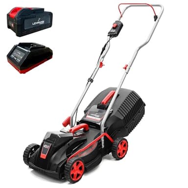 Lehmann LGALM-4032 Tondeuse à Gazon, 40V, Jusqu'à 250 m², 32 cm de Coupe, 30 litres Bac de Ramassage, 20-60 mm Hauteur de Coupe, Moteur sans Balais, INCL. Batterie 4,0 Ah + Chargeur
