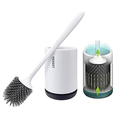 Brosse de Toilette Brosse WC en Silicone Antibactérienne balayette WC Ensemble Brosse de Toilettes à Manche Long avec Support Hygiénique (Flooring)