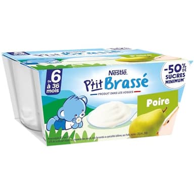 Nestlé Bébé - P'tit Brassé Poire - Laitage dès 6 mois - 4 x 100g