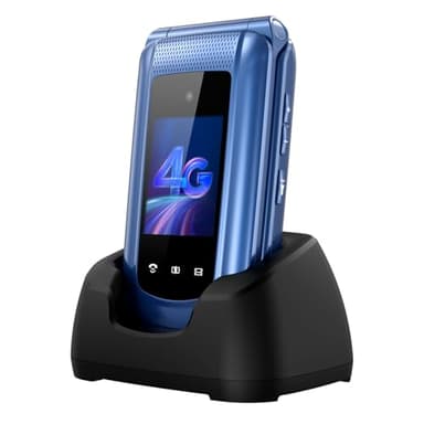 Tosaju Téléphone Portable 4G à Gros Boutons pour Personnes âgées, débloqué, Simple et Facile à Utiliser, avec écran IPS 2,4" + 1,8", Bouton SOS, Station de Charge et Batterie 1000 mAh (Bleu)