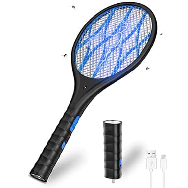 CONOPU Raquette Anti Moustique, 4000V raquette electrique, USB Tapetteà Mouche , Lampe de poche amovible, Protection de Maille 3 Couches, Efficace Contre les Insectes(Noire)