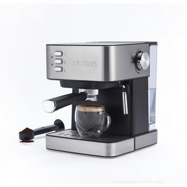 Machine à Espresso Manuelle Petra avec Mousseur à Lait – Compatible avec Café Moulu, Pompe à Pression Italienne de 15 Bars, Réservoir d'Eau Amovible de 1.6L, Inclus Porte-filtre, 850W, PT6137VDE