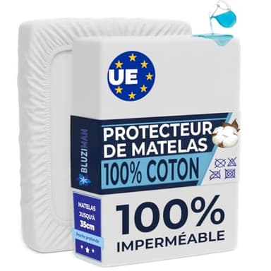 BLUZIMAN® Protege Matelas 160x200, Surmatelas 160 x 200, Housse de Protection Matelas Anti Acarien, Hauteur Max. 35cm, Made in Europe Protege Matelas Coton Couverture Imperméable (Lit 160x190/200)