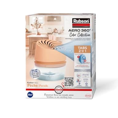 Rubson | Absorbeur d'Humidité Aero 360° Couleur Pêche (1 appareil + 1 recharge de 450 g) – Absorbeur anti-humidité pour pièce jusqu'à 20 m² – Déshumidificateur d'air anti-odeur et anti-moisissure