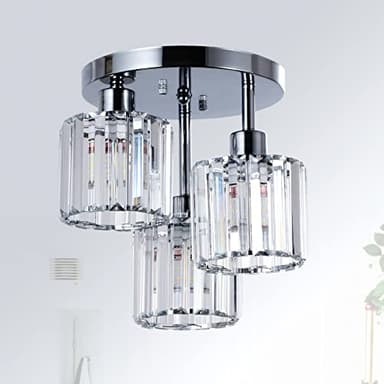 Rayofly Lustres modernes en cristal, Plafonniers à 3 lumières en cristal avec abat-jour en verre, Plafonnier en chrome pour le salon, le couloir, la salle de bain, la chambre à coucher, la cuisine
