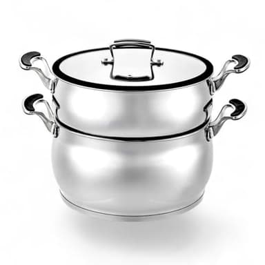 Couscoussier Inox Premium 4/6/8 L – Couvercle Verre + Joint Silicone – Fond Encapsulé – Compatible Induction & Lave-vaisselle – Sans Revêtement Antiadhésif – 22/24/26 cm (6 Litres 4/5 Personnes)