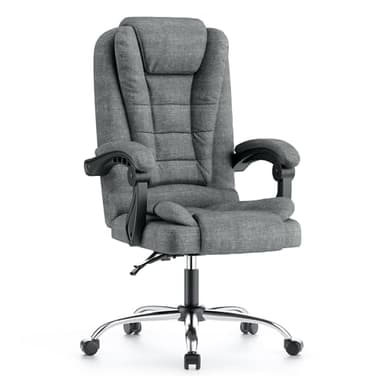 naspaluro Fauteuil de Bureau, Chaise de Bureau avec Large Assise rembourrée, Chaise Ergonomique Inclinable Hauteur Réglable, Roulette Silencieuse, Coton et Lin, Gris Foncé