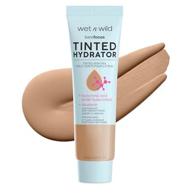 Wet n Wild, Hydratant Teinté Bare Focus pour une Peau Éclatante, Couverture Modulable Transparente à Moyenne, Fini Semi-Mat, Formule Enrichie en Acide Hyaluronique et Squalane Végétal, Moyen à Foncé