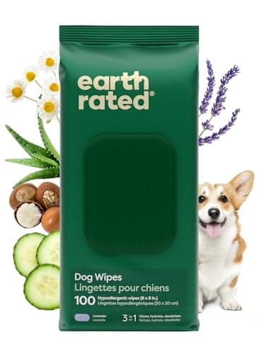 Earth Rated Lingettes hypoallergéniques pour Chiens, nettoyantes et Anti-odeurs, pour Pattes, Corps et arrière-Train, parfaites pour Chiots et Chiens Adultes, Parfum Lavande, 100 lingettes