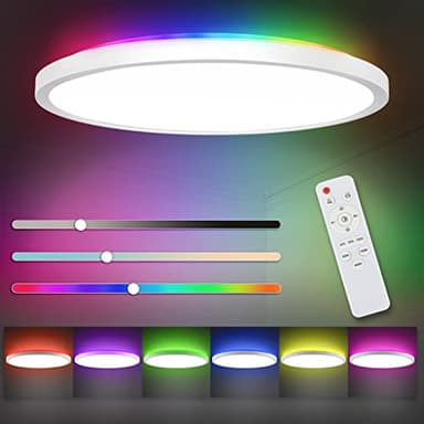 CheDux Plafonnier LED Dimmable 24W, 3200lm IP44 Luminaire RGB Rétroéclairage Lamp avec Télécommande 3000-6500K, Plafond Moderne Rond Applicable à Salle de Bain, Chambre, Cuisine, Salon, Balcon Ø30