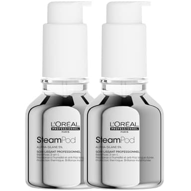 L'OREAL PROFESSIONNEL - Serum SteamPod - Soin Lissant Thermoprotecteur - Protège Jusqu'À 230°C - Anti-Frizz & Anti-Humidité Extrême - Formule Anhydre Brevetée - Compatible Tout Lisseur - 50 ml
