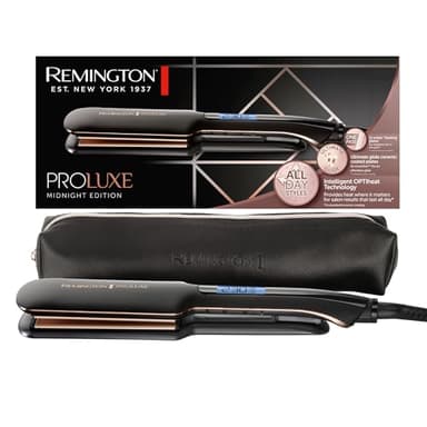 Remington Lisseur cheveux [Plaques en céramique XL: 110 x 50mm] Proluxe (technologie OPTIheat, réglage Pro+, coiffage pro en douceur, écran LCD, mise en température rapide) Fer à lisser S9150B