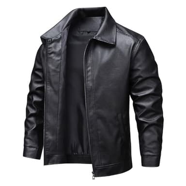Générique Blouson Moto Homme Hiver Veste Cuir Blouson Col à Revers Vestes de Travail Jacket d'Extérieur Coat Classique Manteau Mode Bombers Color Unie Manteaux Minimaliste Hauts Noir XL