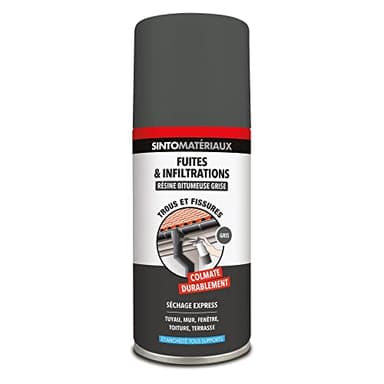 SINTOMATERIAUX - Spray Etanchéité - Résine Bitumeuse - Répare Fuites et Infiltrations - Protège de la Rouille- Reste Flexible - Intérieur Extérieur - Se Peint - Gris- Technique Professionnelle - 150ml