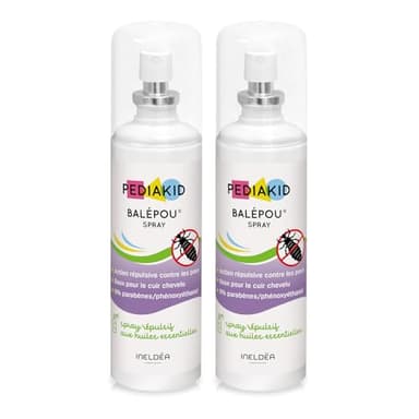 PEDIAKID - Balépou Spray - Répulsif aux huiles essentielles 100% pures & naturelles (Lavandin, Géraniol) - Repousse les poux tout en douceur - Sans paraben ni alcool - 2 flacons de 100ml