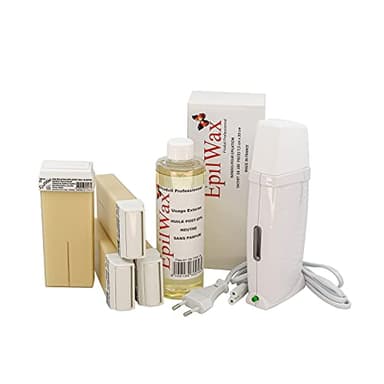 EpilWax - Kit Chauffe Cire Épilation Professionnelle avec 4 x Recharges Roll on Cire à la Vanille, 100 x Bandes d'Épilation et Huile après Épilation - Gamme Royal