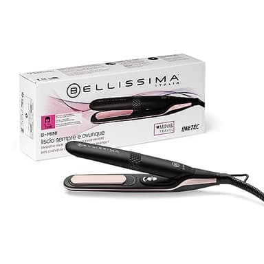 Bellissima Mini lisseur pour le sac et le voyage, pour des cheveux lisses à tout moment, partout, Compact, Léger, Revêtement céramique, Température 200°C, Multi-voltage automatique, Beauty Bag