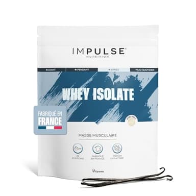 Impulse Nutrition - Whey Isolate Vanille - Protéines et BCAA - 25g Protéines/Portion - Digestion Facilitée - Faible en Sucres - Boisson Récupération - Sport et Performance - 750g - Fabriqué en France