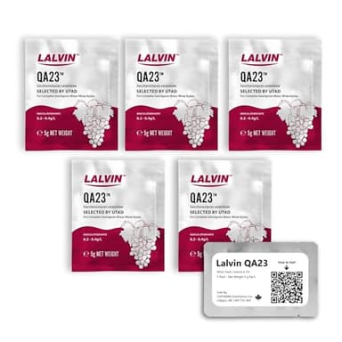 Lalvin QA23 Levure à Vin (5 Sachets) - Levure à l'Hydromel - Faire de l'Hydromel Cidre Vin Kombucha à la Maison - Saccharomyces cerevisiae - Vendu par Distributeurs CAPYBARA Inc.
