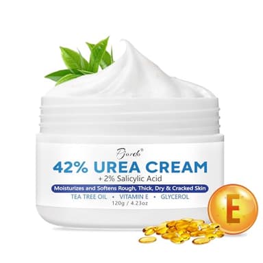 Pjordo Crème à l'Urée 42% avec 2% d'Acide Salicylique, Crème Pieds Très Secs et Abîmés, Urea Cream avec Huile de Tea Tree et Vitamine E pour Hydrater la Peau, Démolisseur de Cornes et de Callosités