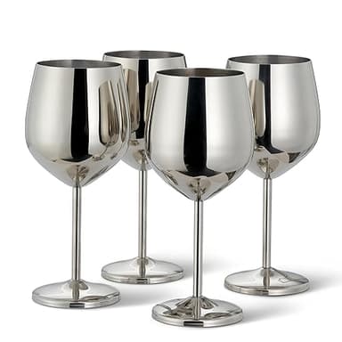 Oak & Steel - 4 Élégants Verres À Vin En Acier Inoxydable Couleur Argent, 500ml - Set De Verres Incassables, Pour Mariages, Anniversaires, Fêtes De Fin D'année
