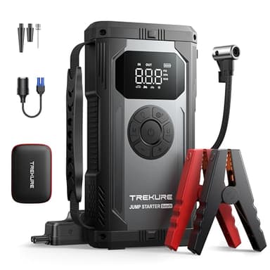 TREKURE 8-in-1 Booster Batterie Voiture 5000A 23800mAh, Batterie Voiture avec Compresseur 150PSI (All Gaz Ou 10L Diesel), 12V Jump Starter Démarreur avec Grand Écran, 400 Lumens LED, Allume-Cigare