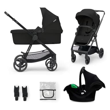 Kinderkraft NEWLY 3 en 1 Poussette, Avec Siège Auto MINK PRO I-Size 2 en 1 360 degrés, Poussette Canne, Trio, SYSTÈME DE VOYAGE, Landau Bébé, Accessoires, Adaptateurs, Nacelle, Jusqu’à 22 kg, Noir
