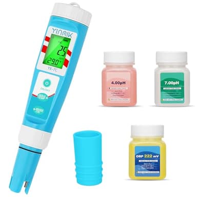 YINMIK Testeur pH et Chlore Piscine, Testeur de Salinité Piscine au Sel, 7 en 1 pH, ORP, Salinité, Chlore, EC et TDS pour Piscines Intérieures, Piscines Hors Sol, Jacuzzi, Eau