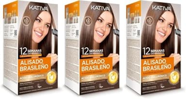 Kativa Kit de lissage brésilien - Soin lissant professionnel à domicile - Durée jusqu'à 12 semaines - Lissage à la kératine - Pack de 3