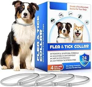 Collier Anti puces pour Chien, Colliers de Puces pour Chiens Naturels (4pcs), Protection de 24 Mois, Collier Aux Puces Réglables et Imperméables pour Les Petits, Moyens et Grands Chiens