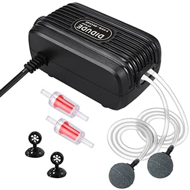 DIDUDE Pompe à Air Aquarium,20-40dB Bulleur Silencieux Réglable à 2 Sorties,Aquariums Pompe à Oxygène Puissante Kit avec 2 Pierre à Bulles et 2 clapet Anti-Retour pour 10-300L Aquarium