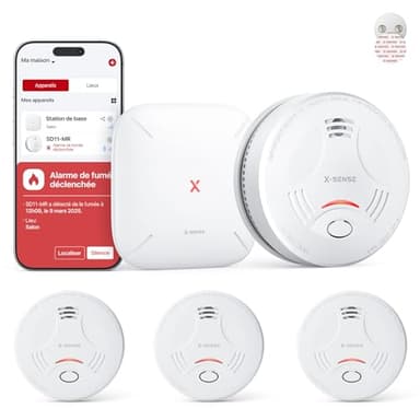 X-Sense Détecteur de Fumée Connecté avec Station SBS50, Alarme Incendie sans Fil Interconnectée, Système de Sécurité Maison, Compatible App X-Sense, SD11-MR31