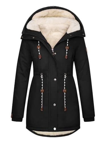Xnova Manteau Femme Hiver Chaude Mi Longue, Parka Manteaux en Coton Coupe Vent, Veste Polaire à Capuche Manche Longue Casual Blouson avec Zippé Trench Coat Anti-Froid Jacket Hiver Automne (Noir, XL)