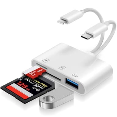 [Apple MFi Certified] Lecteur Cartes SD pour iPhone, Lightning vers Lecteur de Carte mémoire SD/Micro SD/USB, Adaptateur Cartes SD USB C Lecteur de Cartes pour iPhone 16/15/iPad/Samsung/Caméra